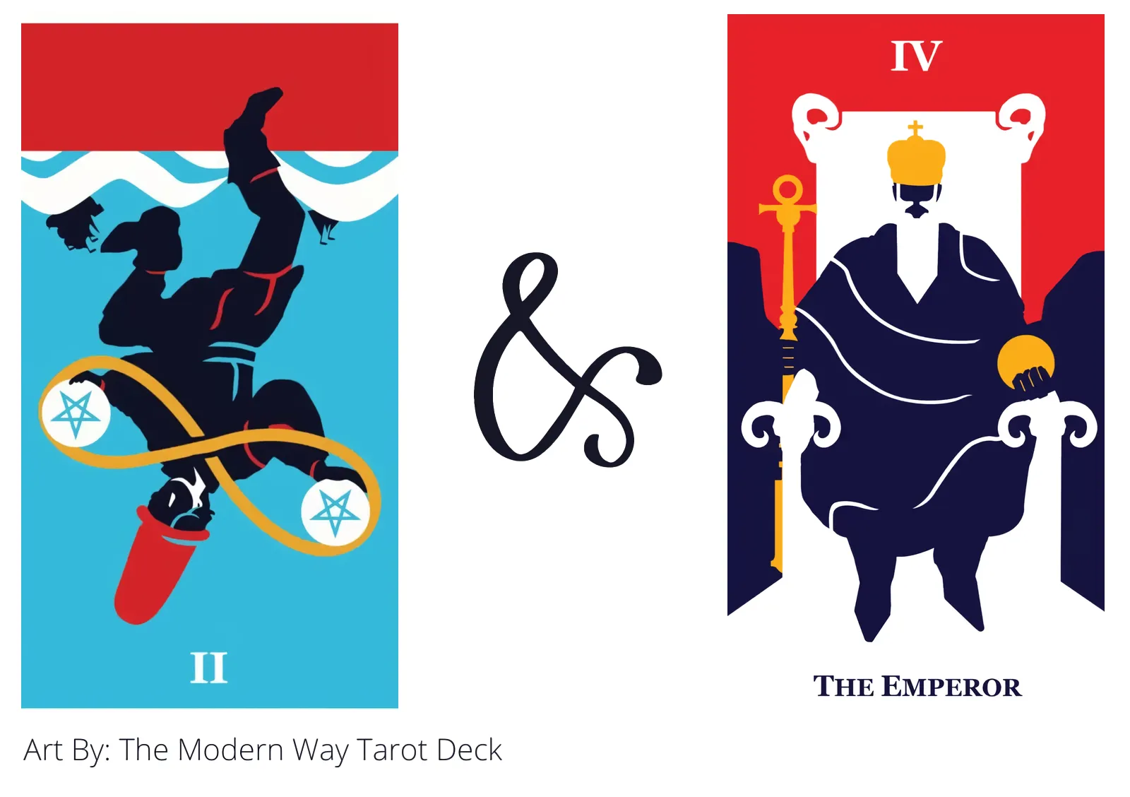 two of pentacles reversed and the emperor tarot cards together
