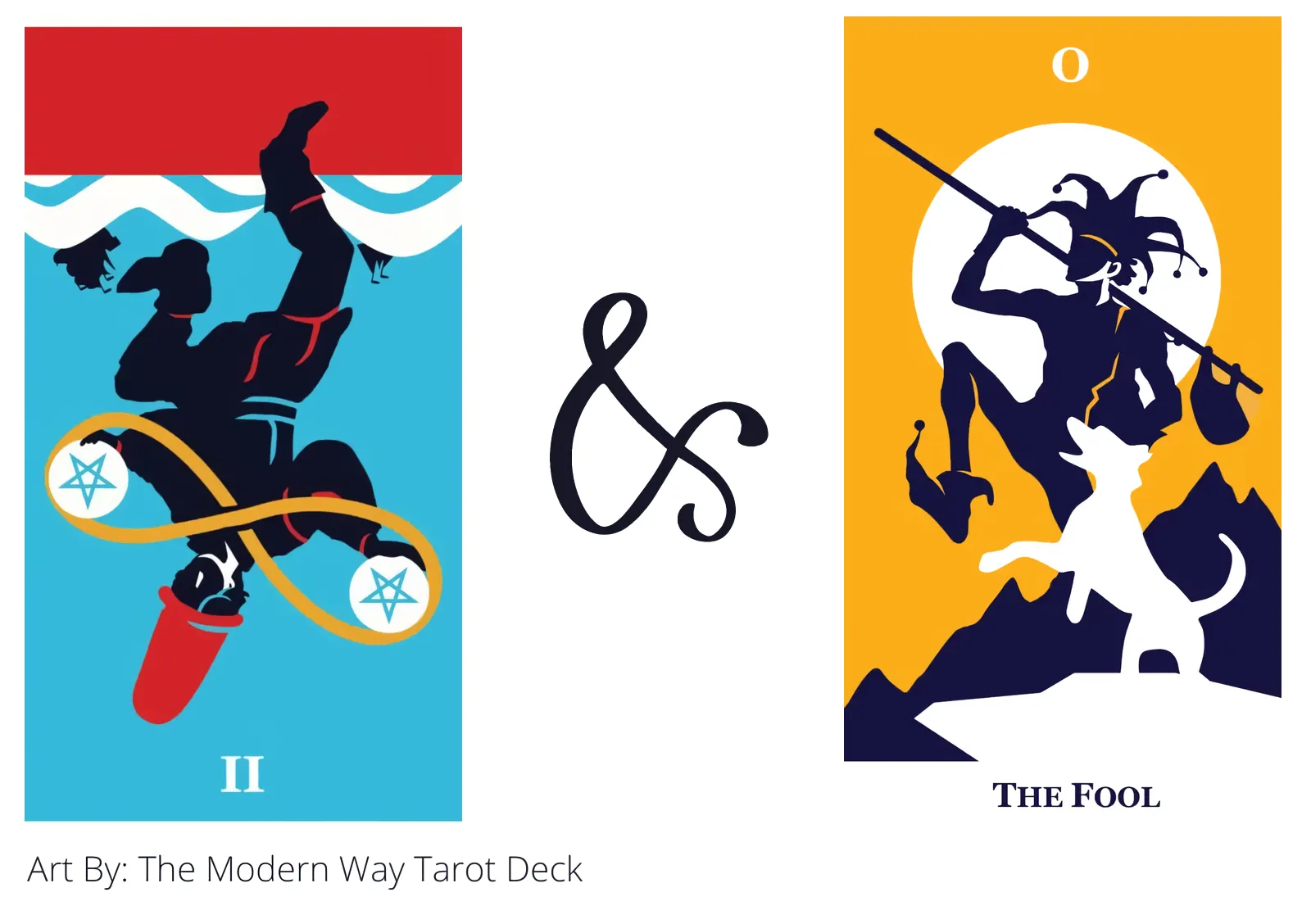 two of pentacles reversed and the fool tarot cards together