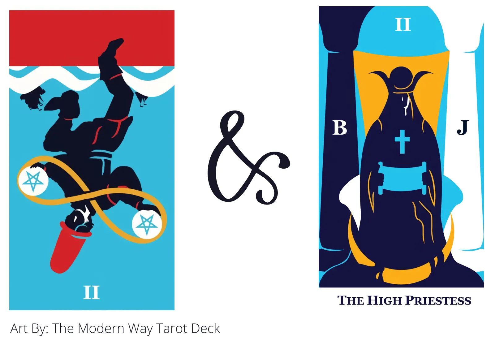 two of pentacles reversed and the high priestess tarot cards together