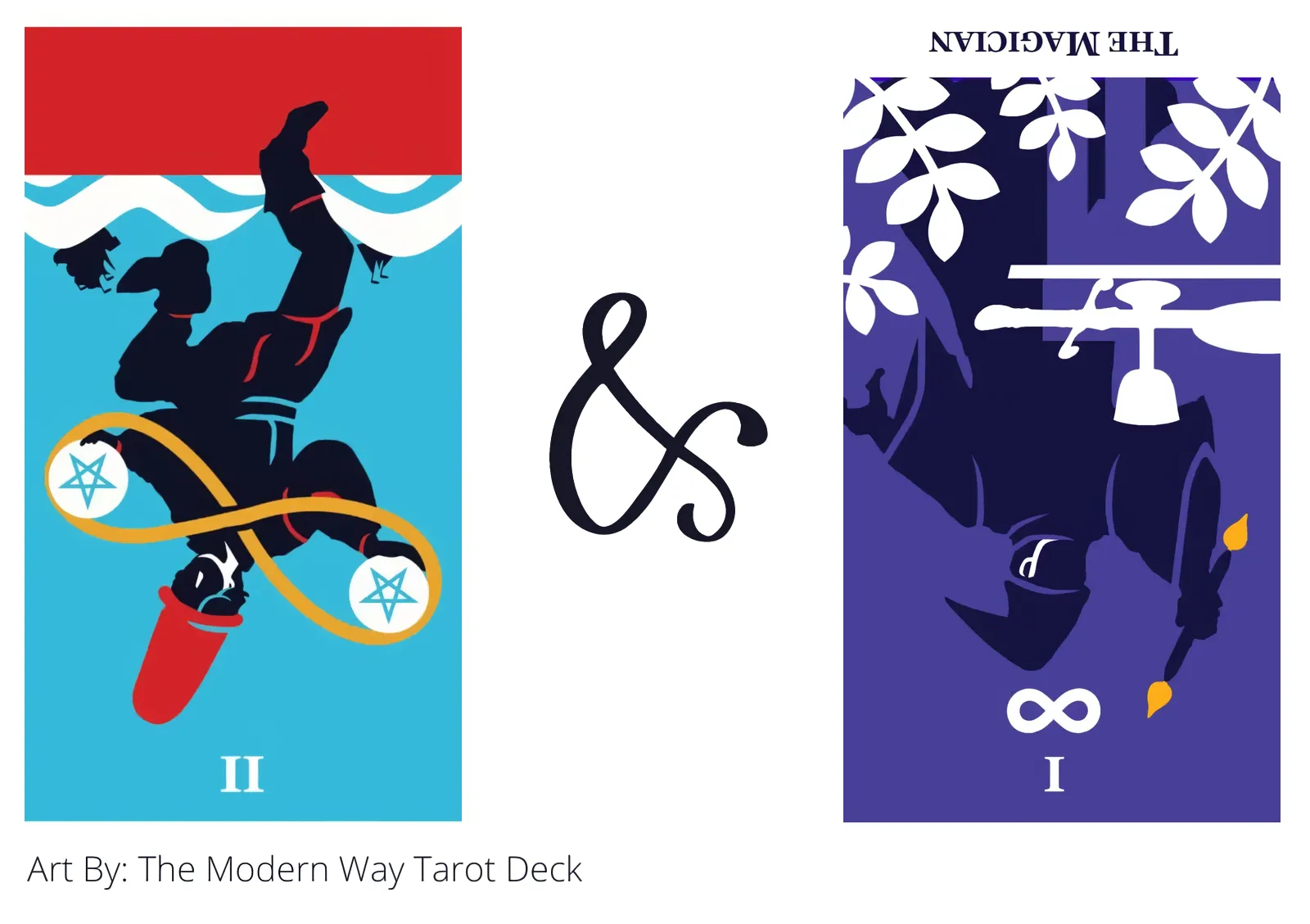 two of pentacles reversed and the magician reversed tarot cards together