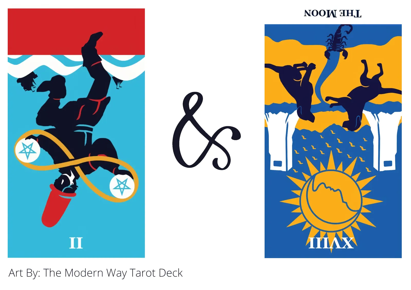 two of pentacles reversed and the moon reversed tarot cards together