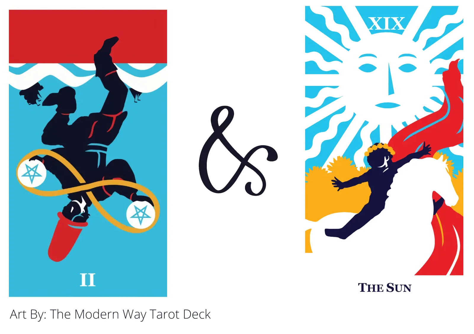 two of pentacles reversed and the sun tarot cards together