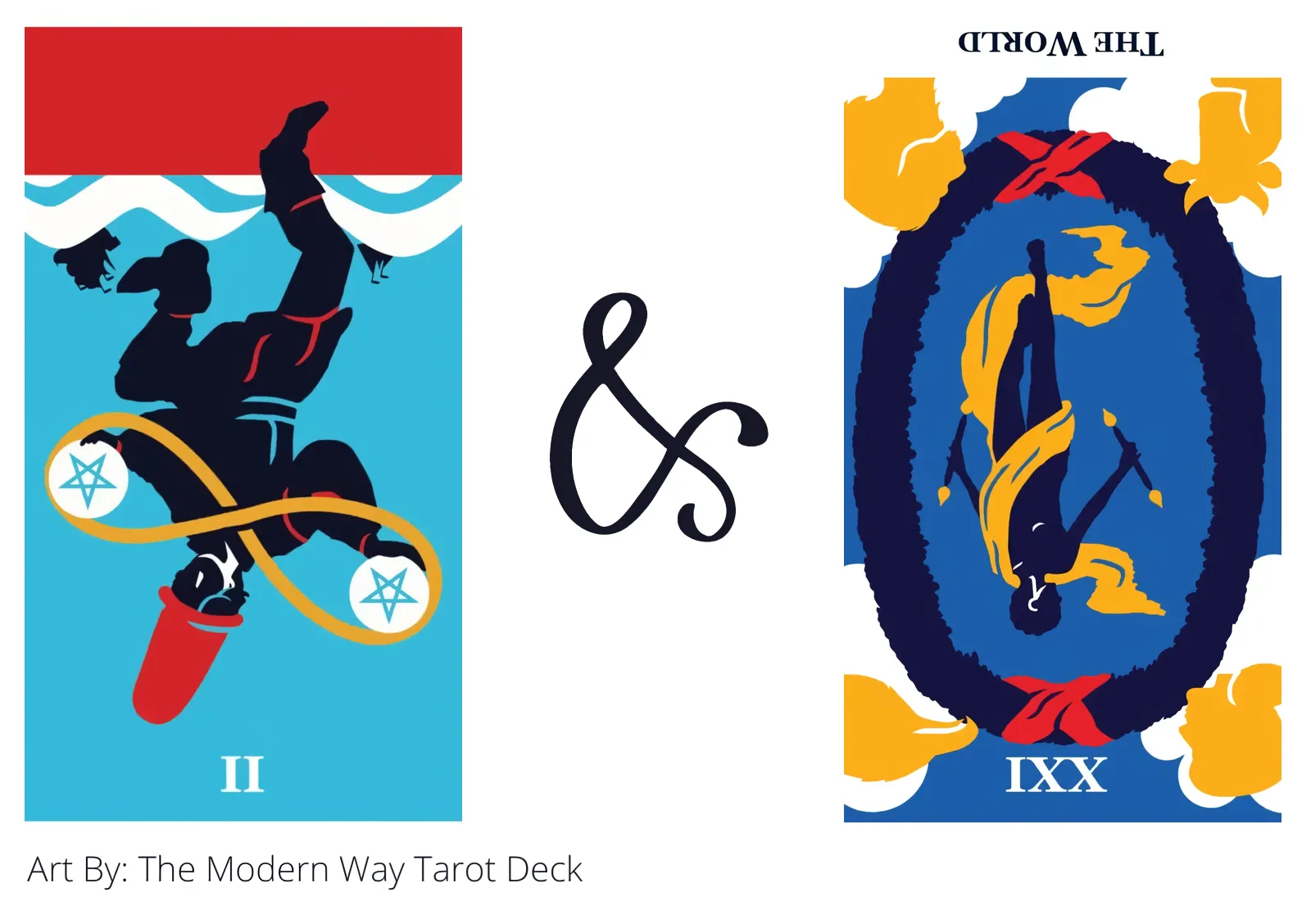 two of pentacles reversed and the world reversed tarot cards together