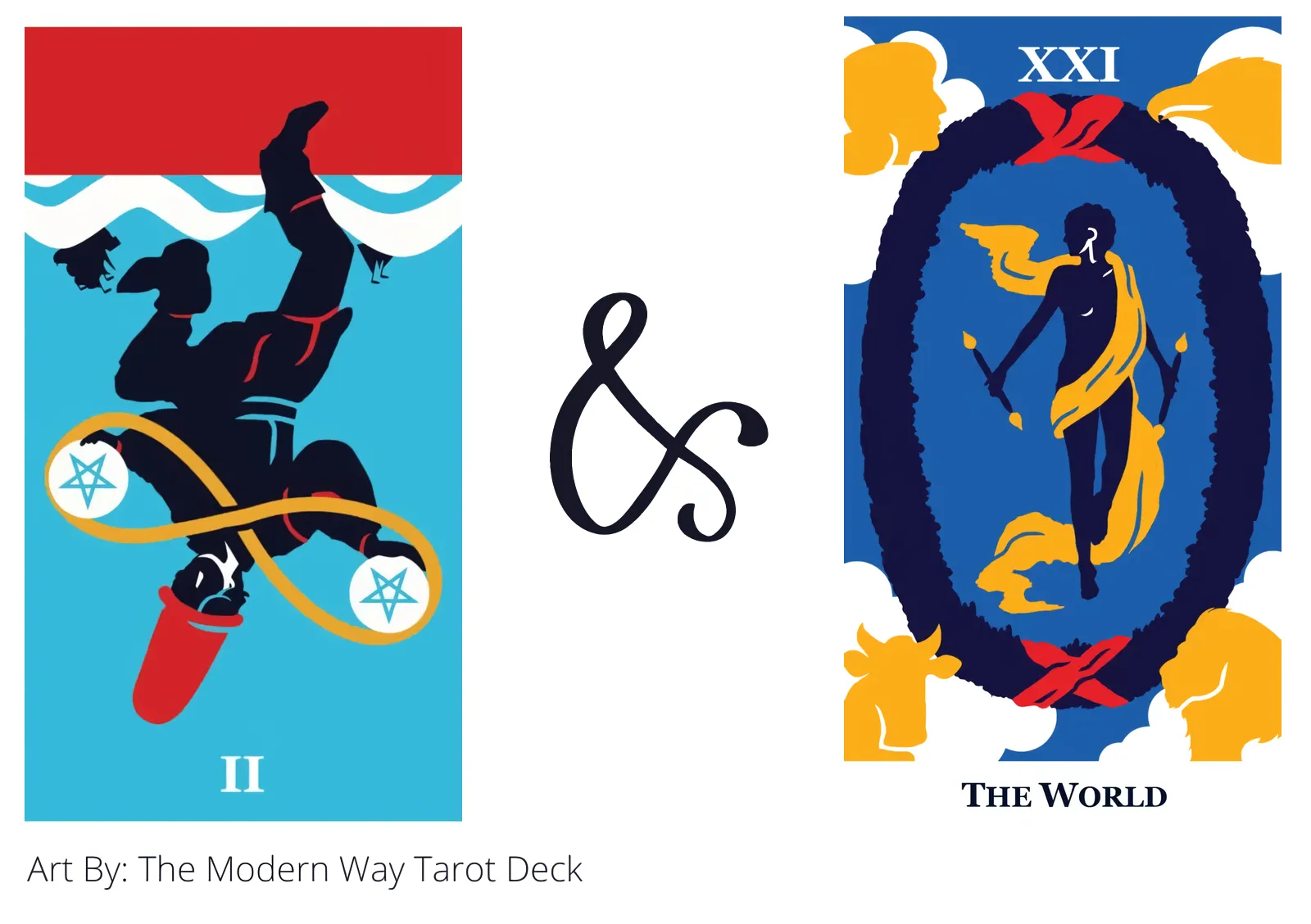 two of pentacles reversed and the world tarot cards together