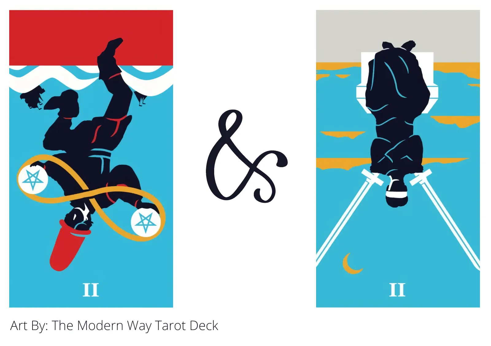 two of pentacles reversed and two of swords reversed tarot cards together