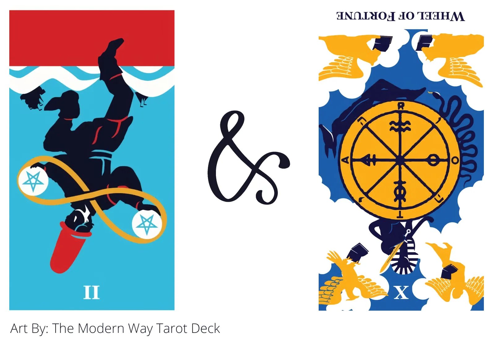 two of pentacles reversed and wheel of fortune reversed tarot cards together