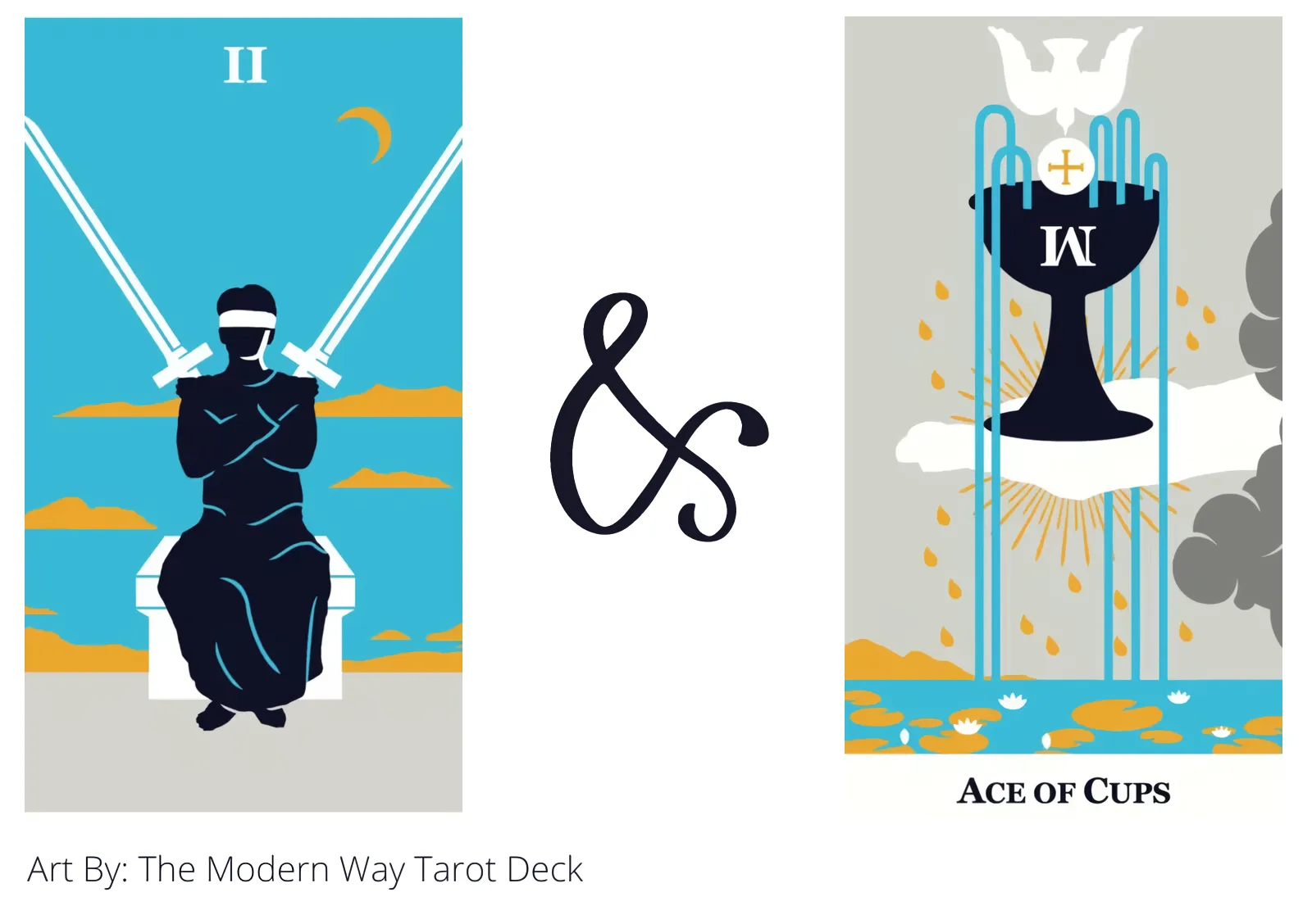 two of swords and ace of cups tarot cards together