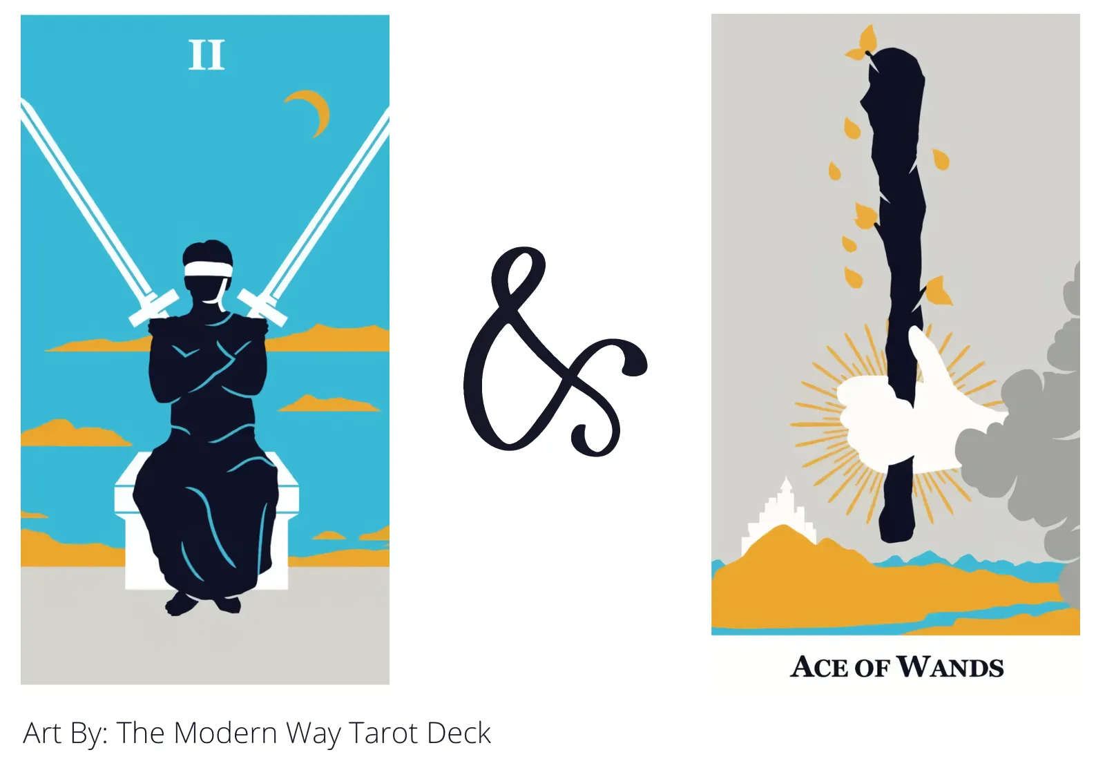 two of swords and ace of wands tarot cards together