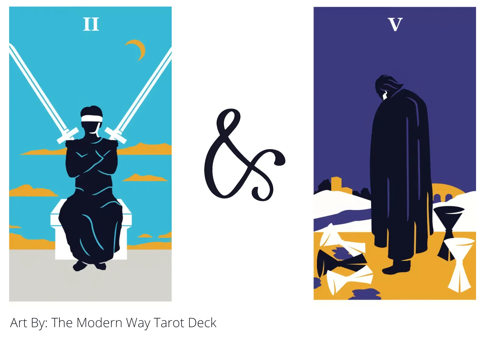 two of swords and five of cups tarot cards together