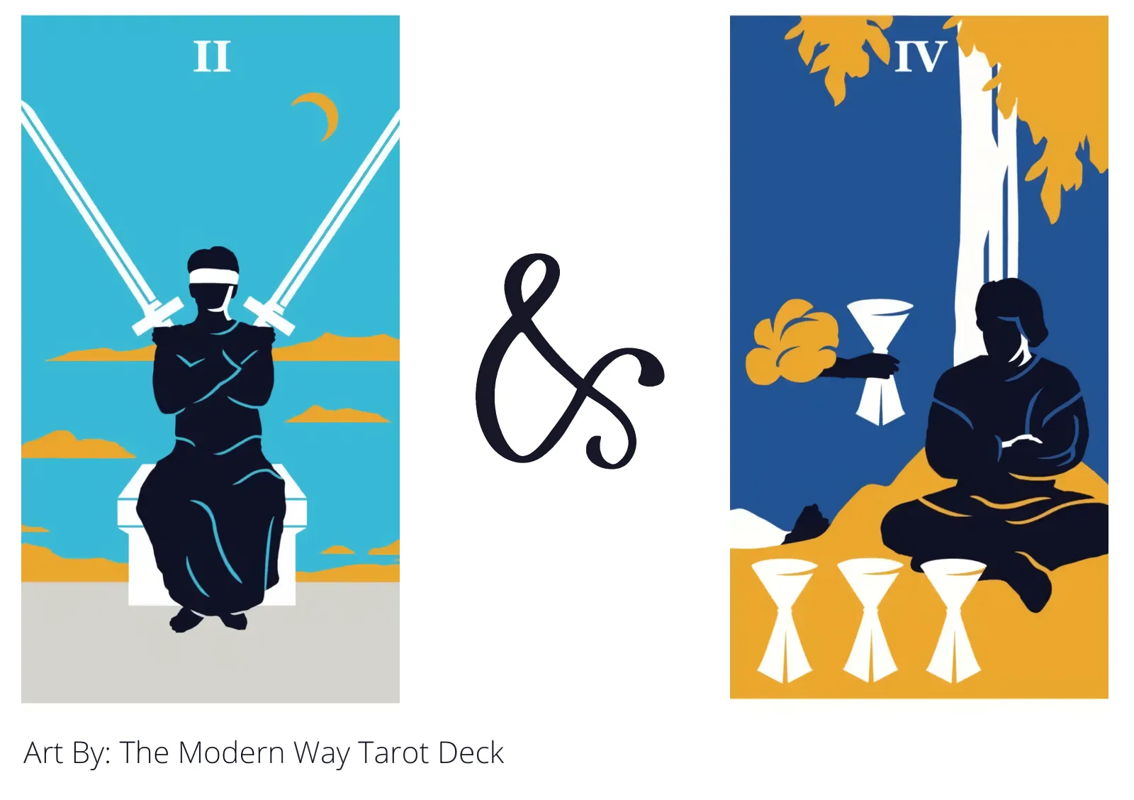 two of swords and four of cups tarot cards together