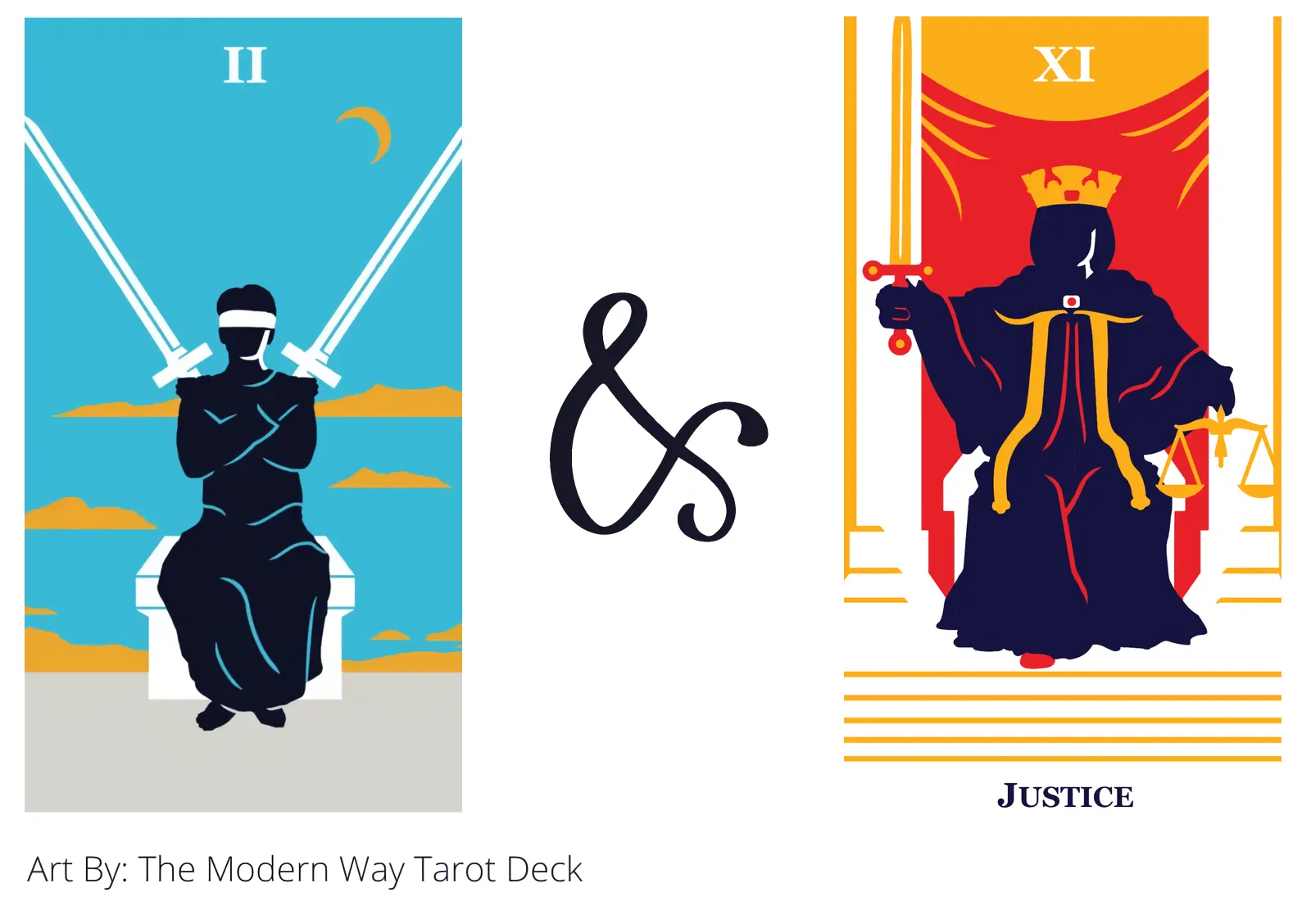 two of swords and justice tarot cards together
