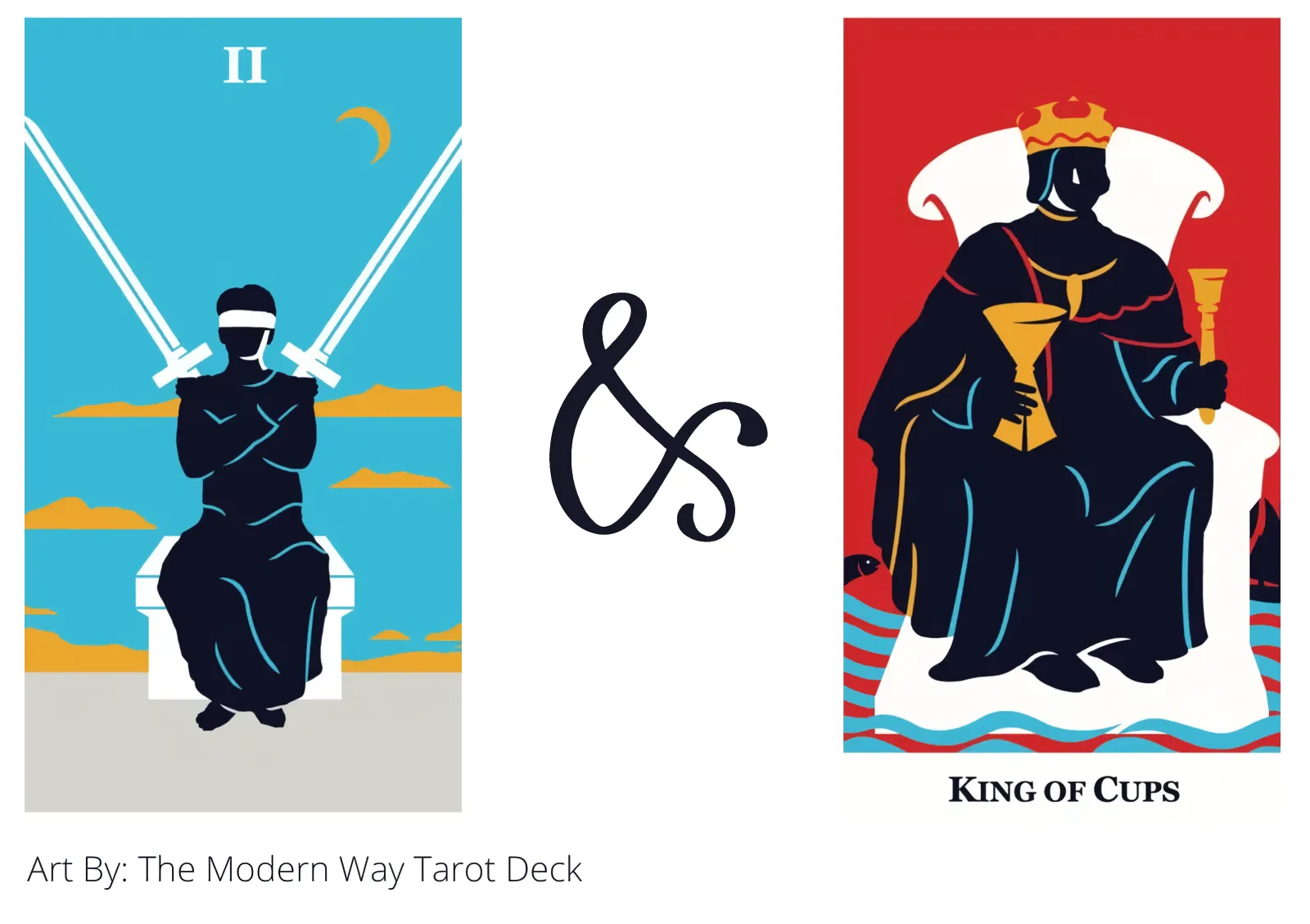 two of swords and king of cups tarot cards together