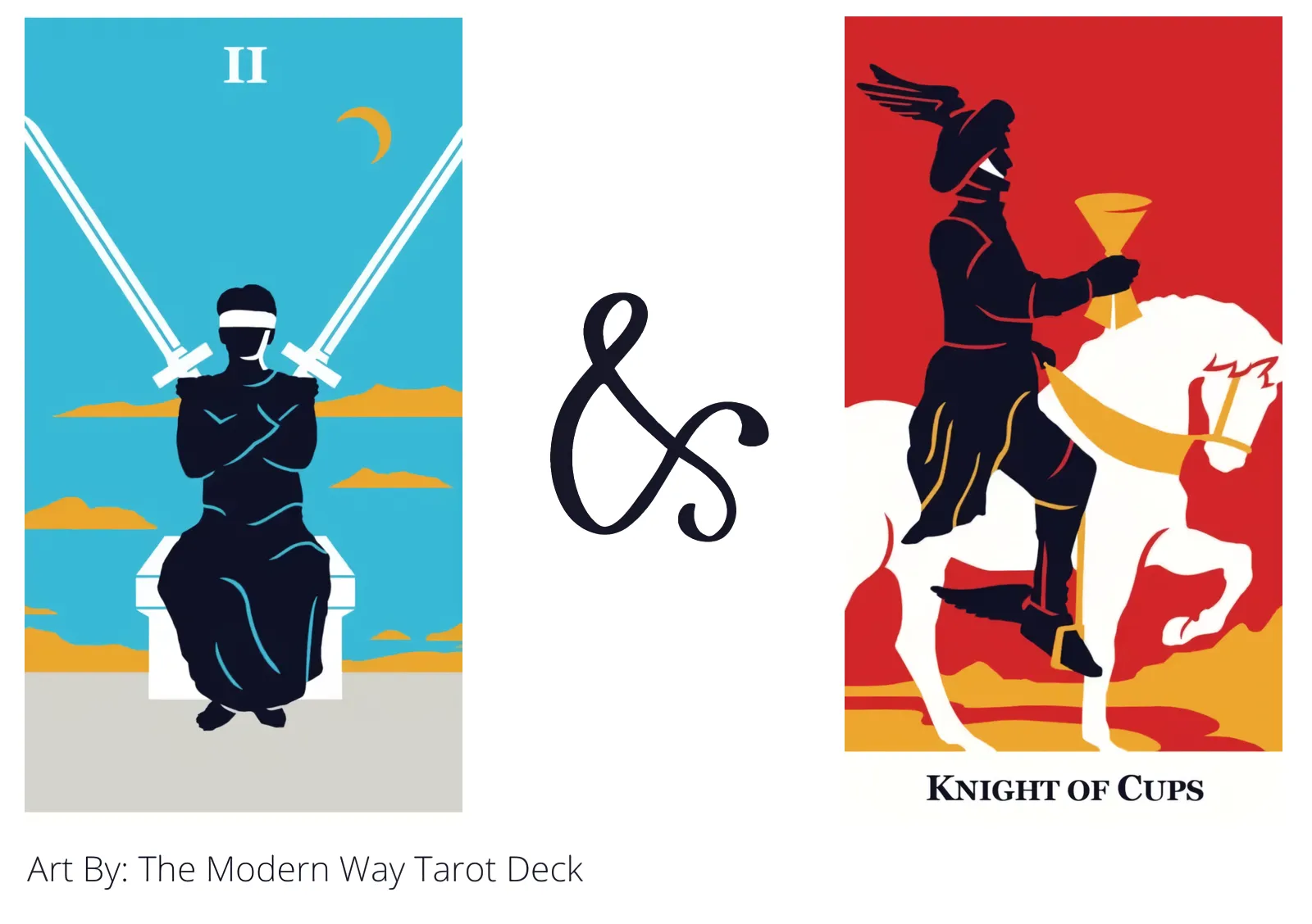 two of swords and knight of cups tarot cards together