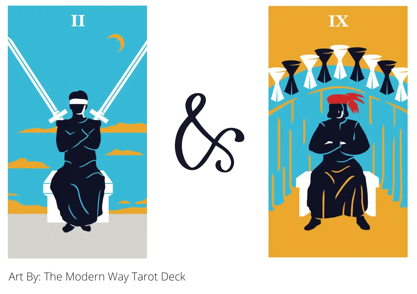 two of swords and nine of cups tarot cards together