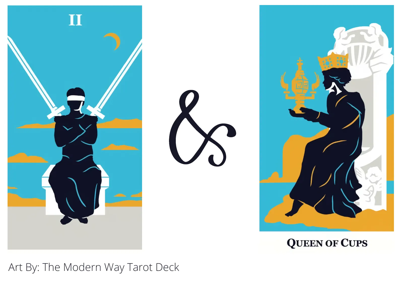 two of swords and queen of cups tarot cards together