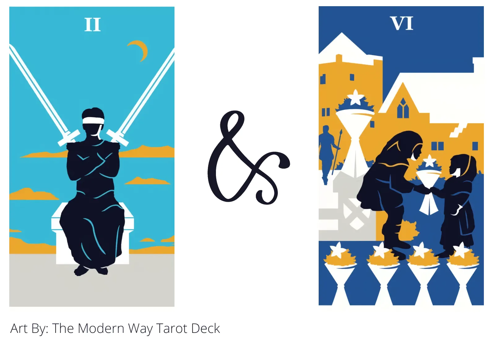 two of swords and six of cups tarot cards together