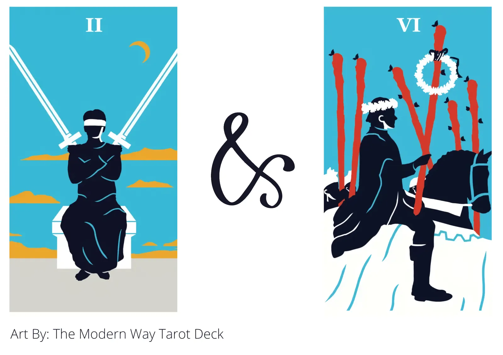 two of swords and six of wands tarot cards together