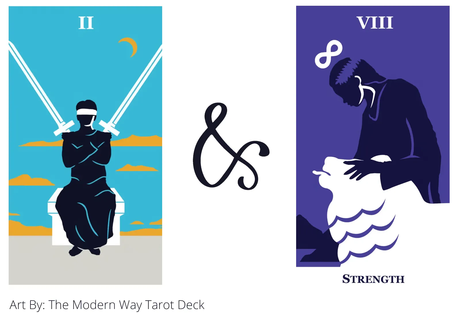 two of swords and strength tarot cards together