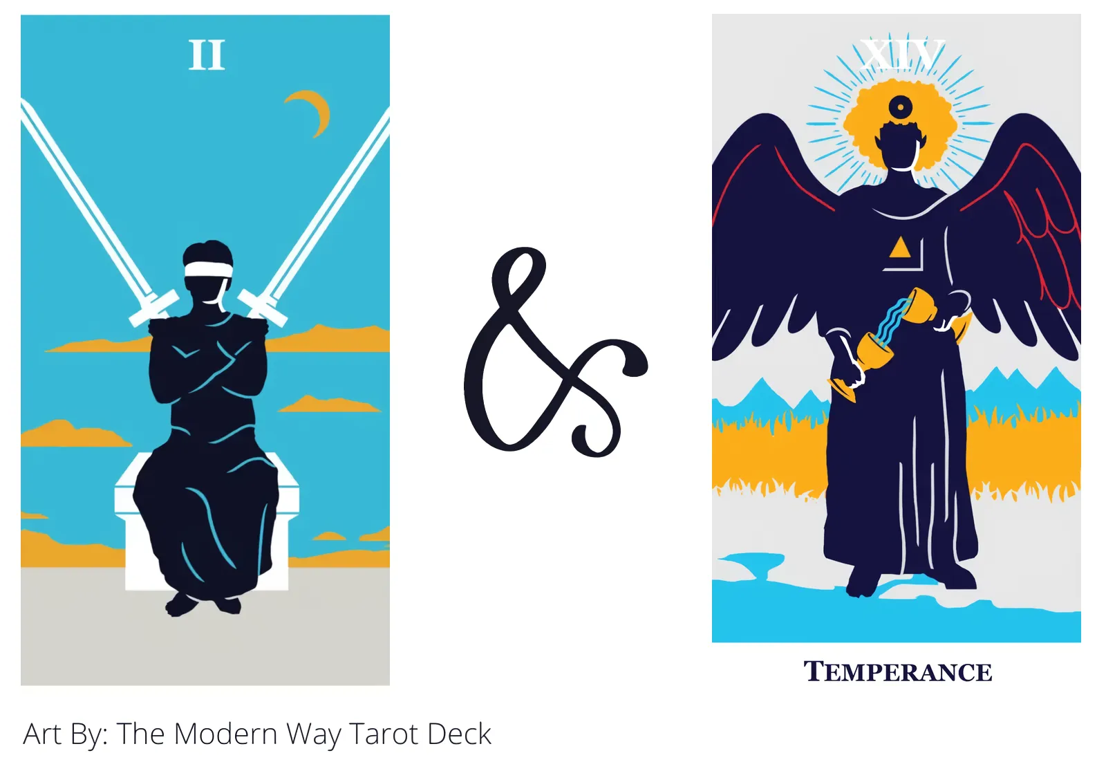 two of swords and temperance tarot cards together