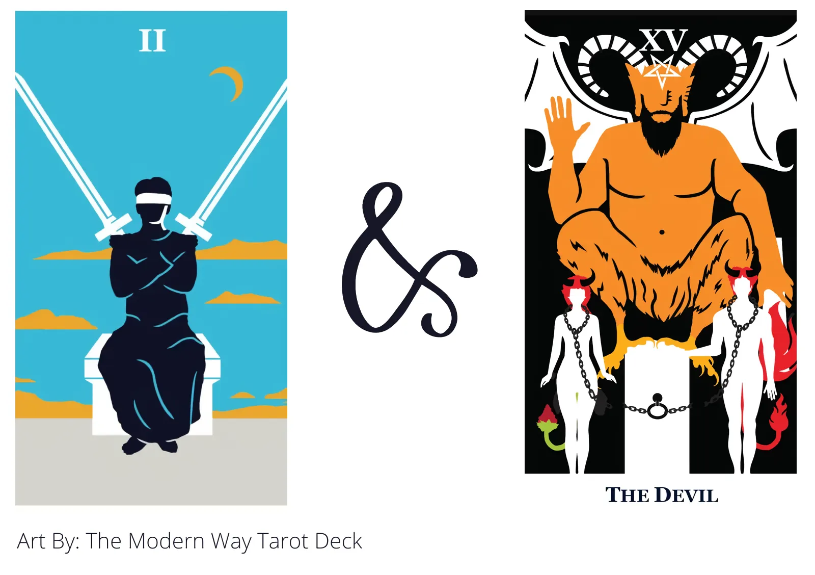 two of swords and the devil tarot cards together