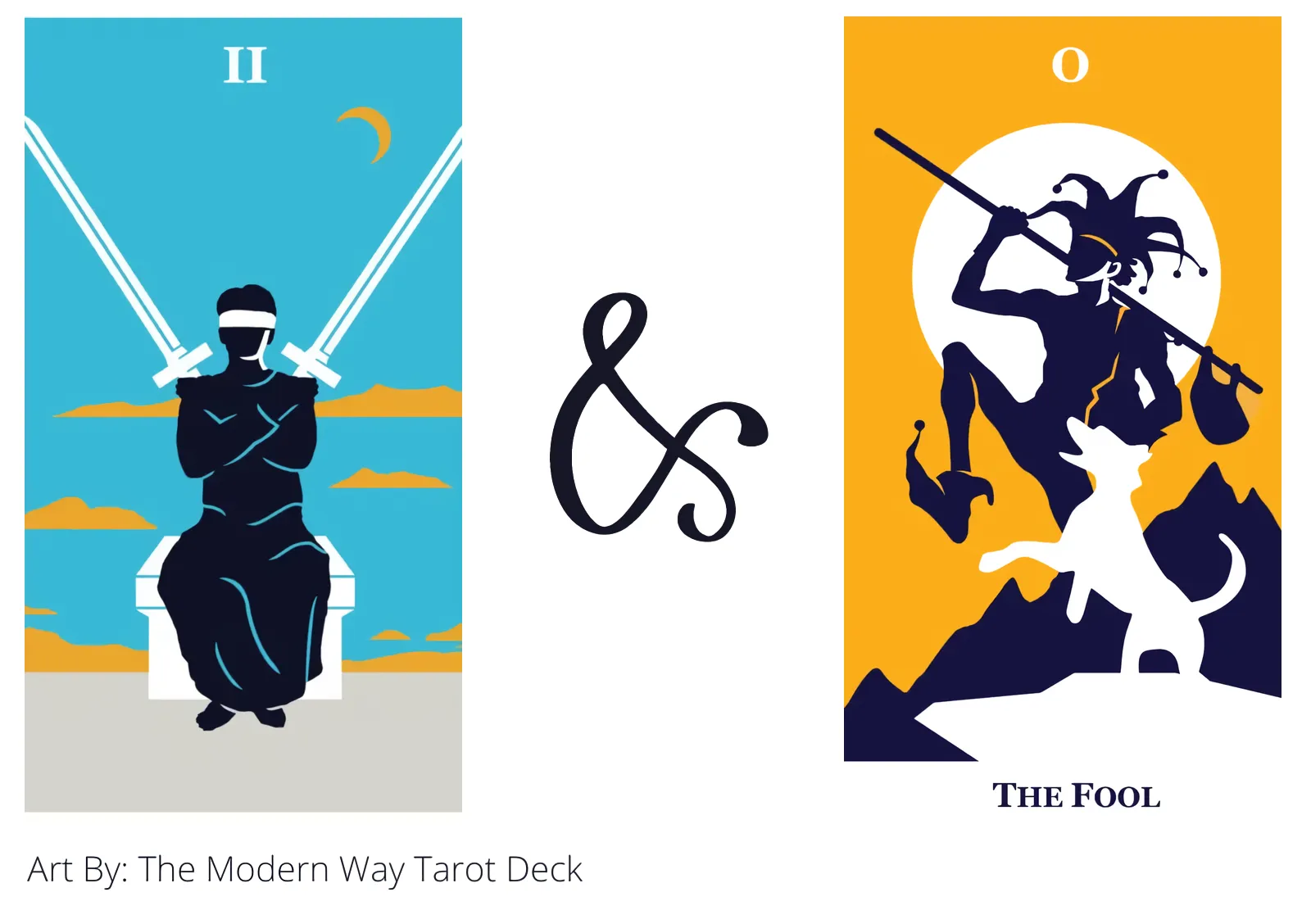 two of swords and the fool tarot cards together