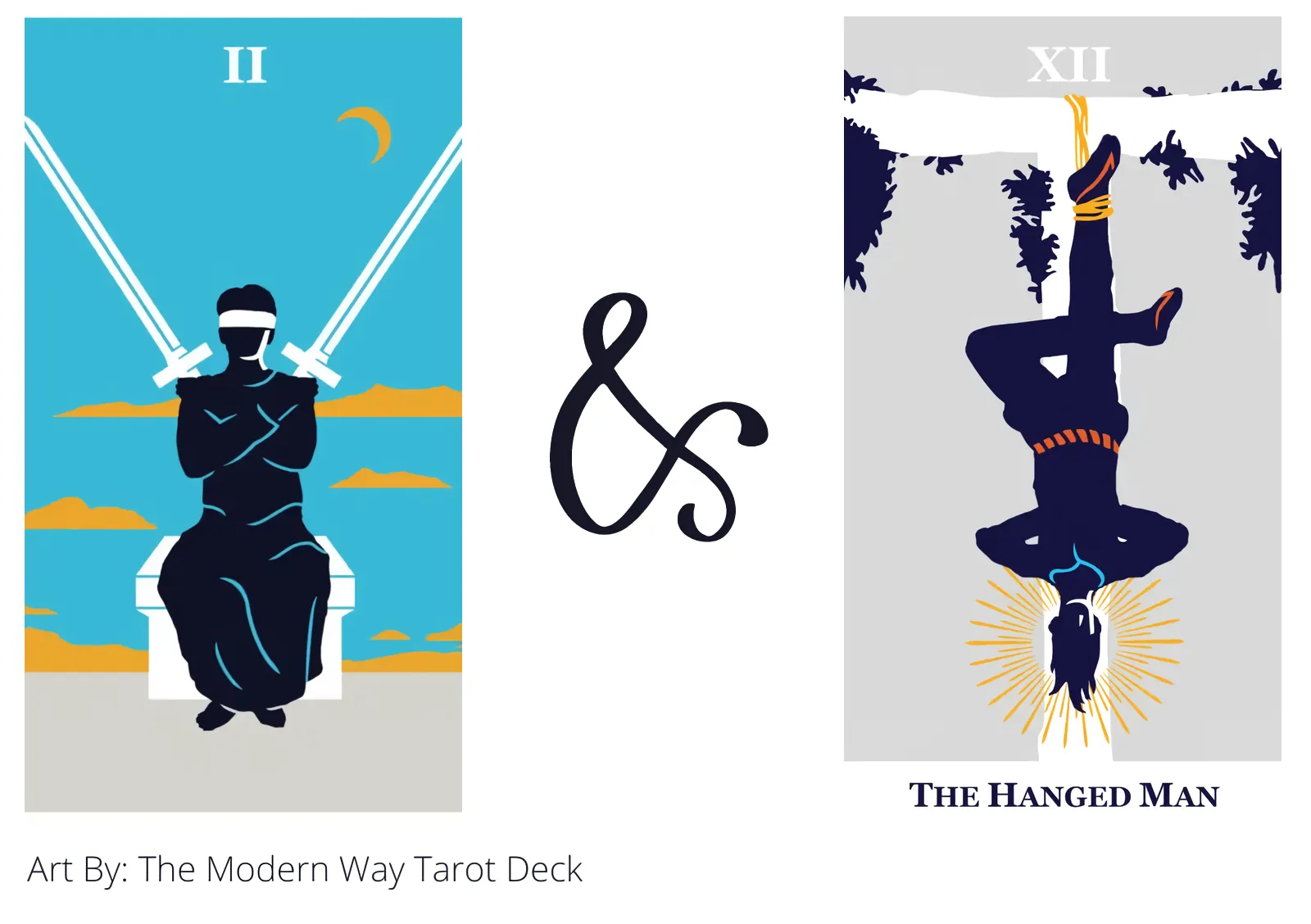 two of swords and the hanged man tarot cards together