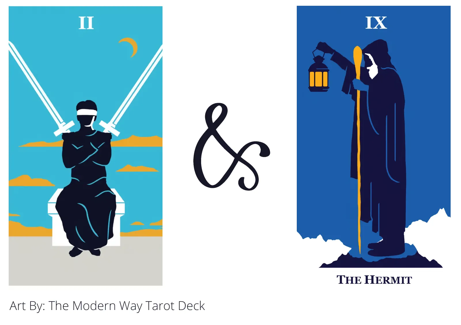 two of swords and the hermit tarot cards together