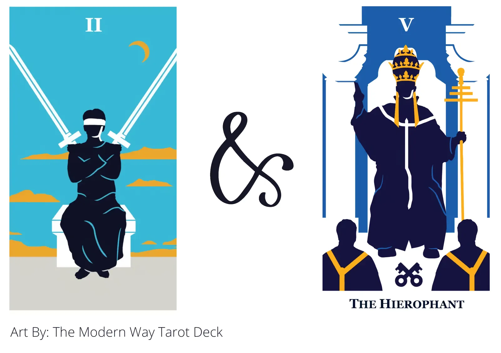 two of swords and the hierophant tarot cards together