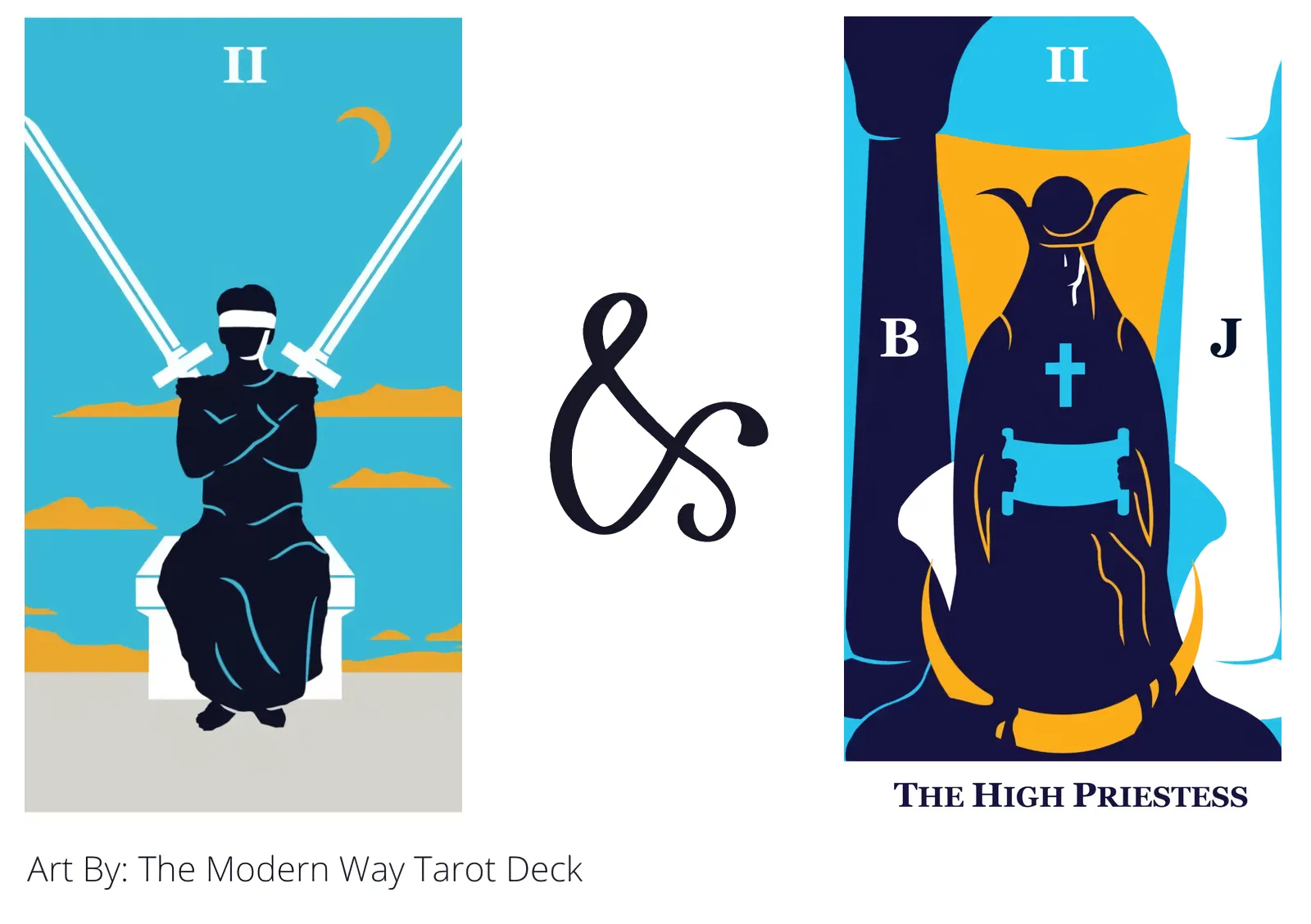 two of swords and the high priestess tarot cards together