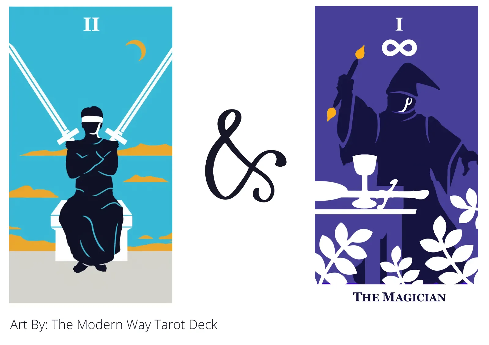 two of swords and the magician tarot cards together