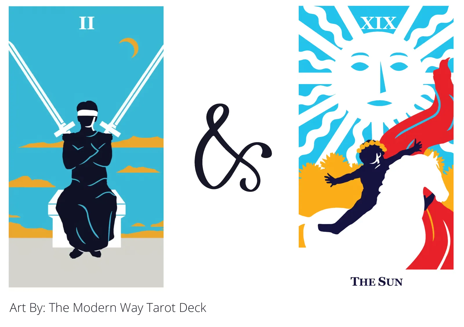two of swords and the sun tarot cards together