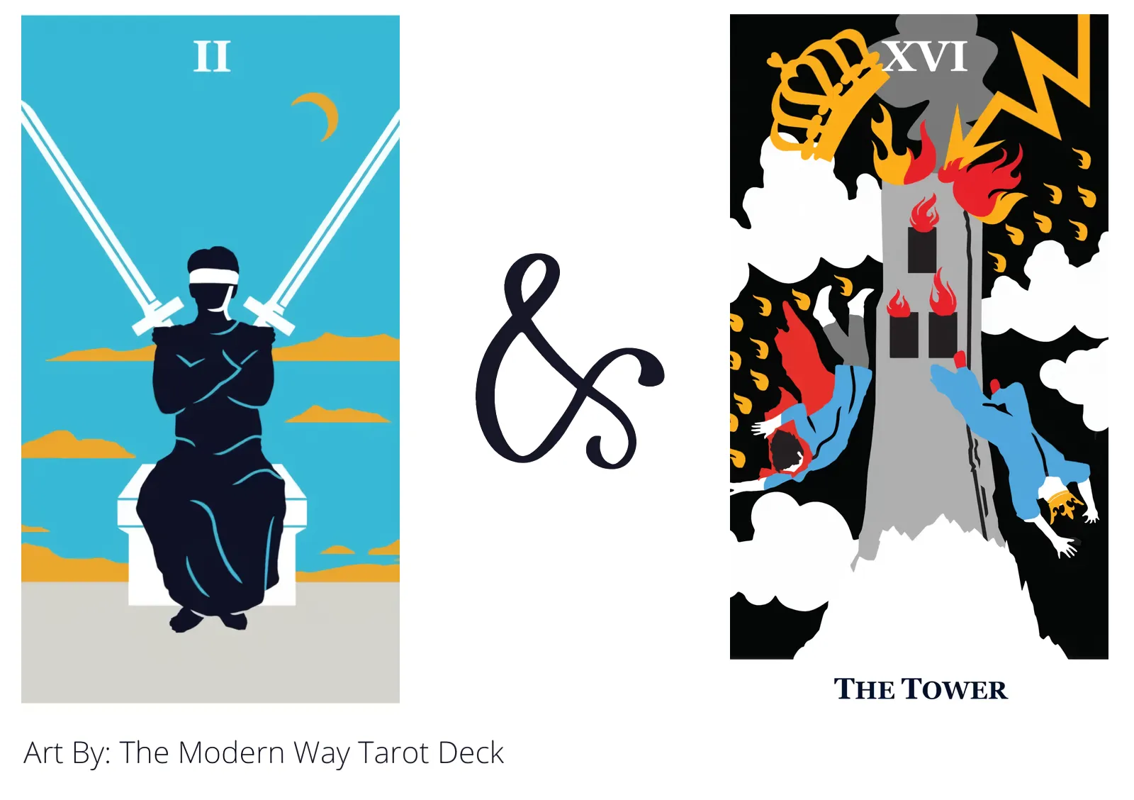 two of swords and the tower tarot cards together