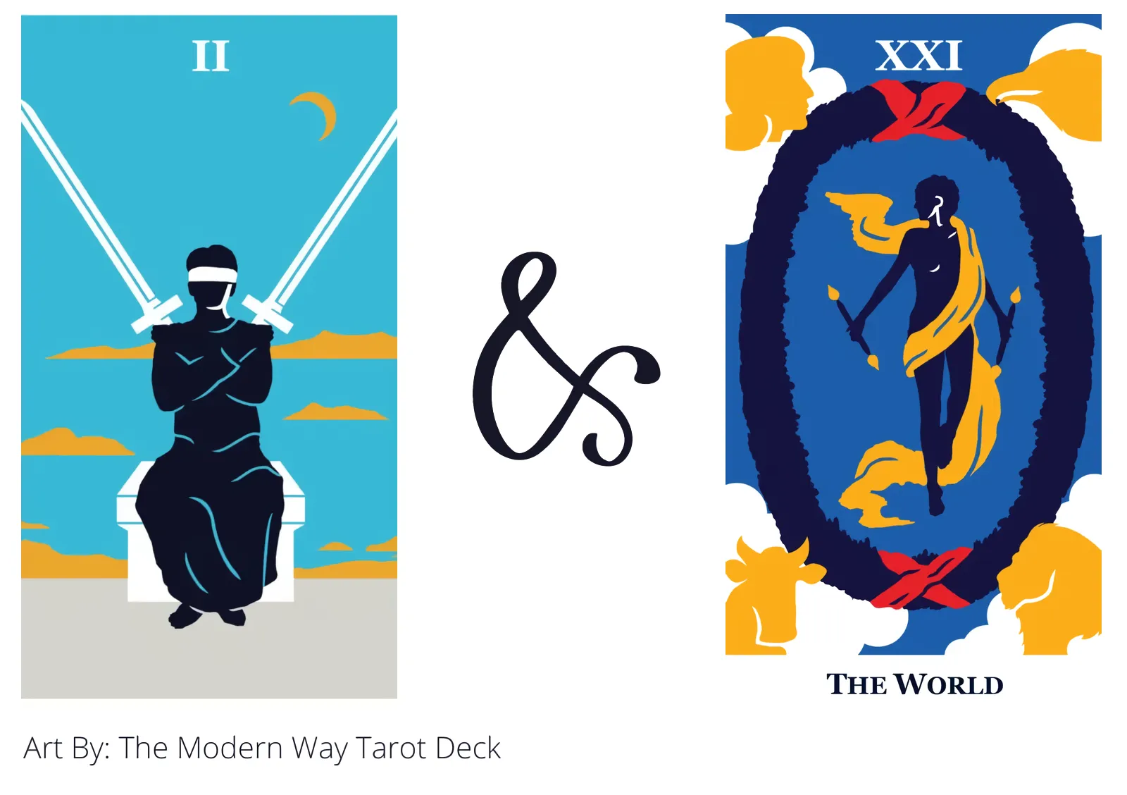 two of swords and the world tarot cards together