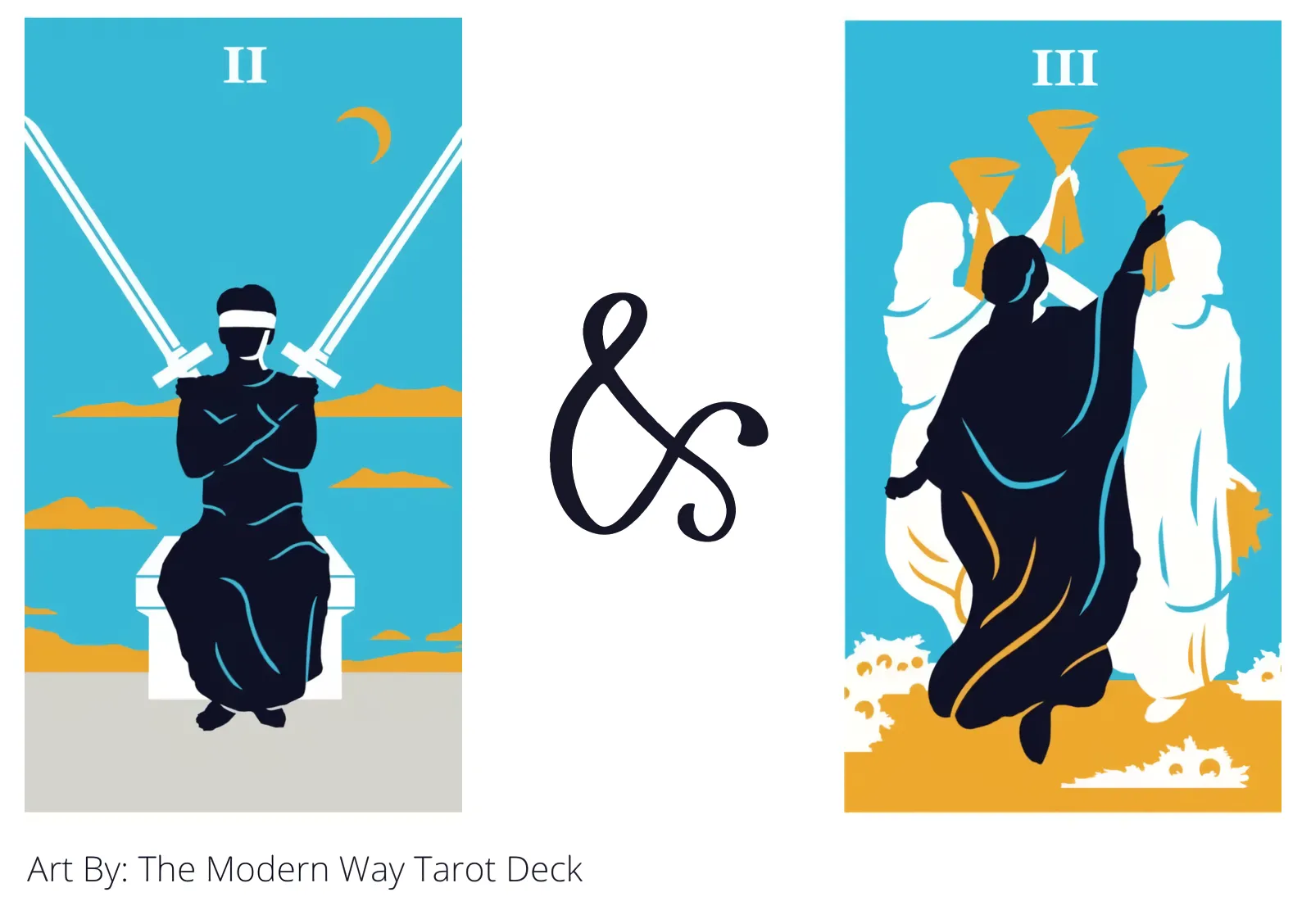two of swords and three of cups tarot cards together