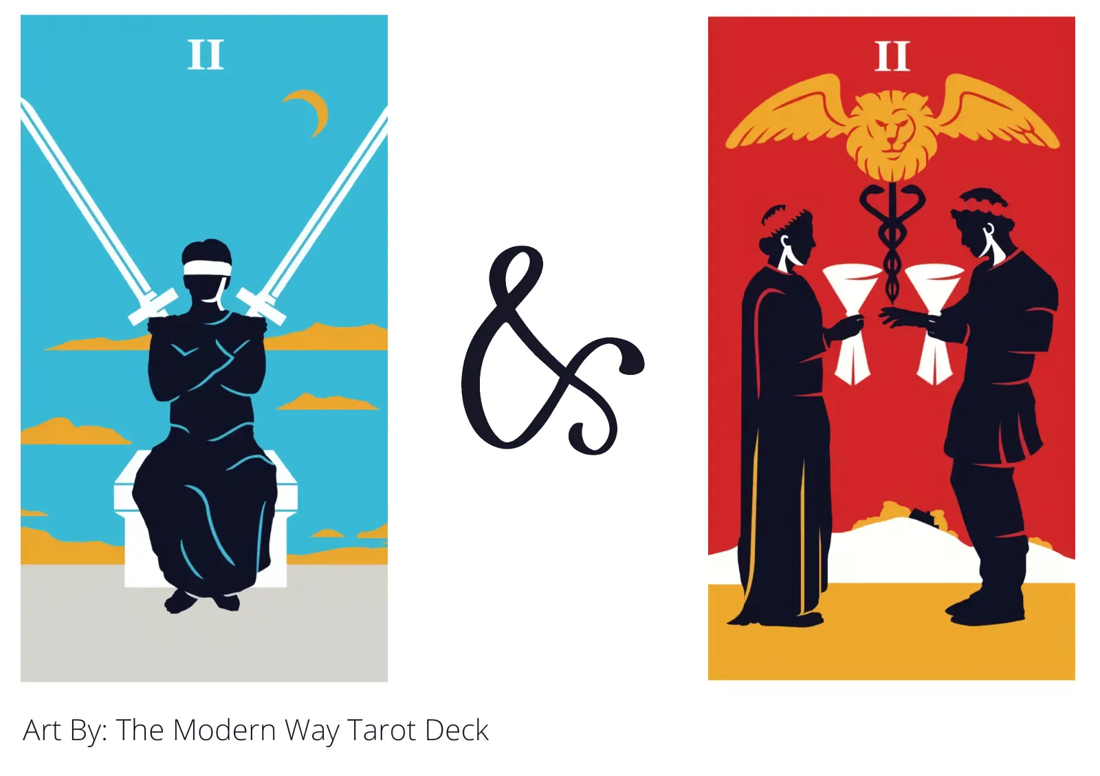 two of swords and two of cups tarot cards together