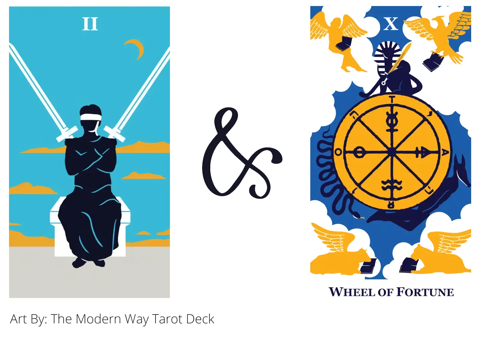 two of swords and wheel of fortune tarot cards together