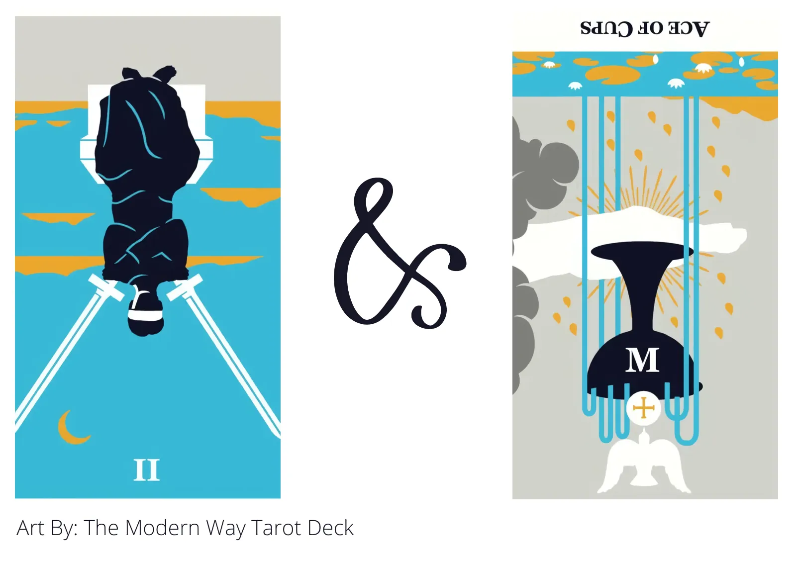 two of swords reversed and ace of cups reversed tarot cards together