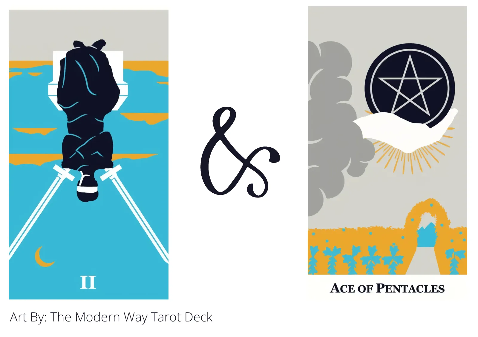 two of swords reversed and ace of pentacles tarot cards together