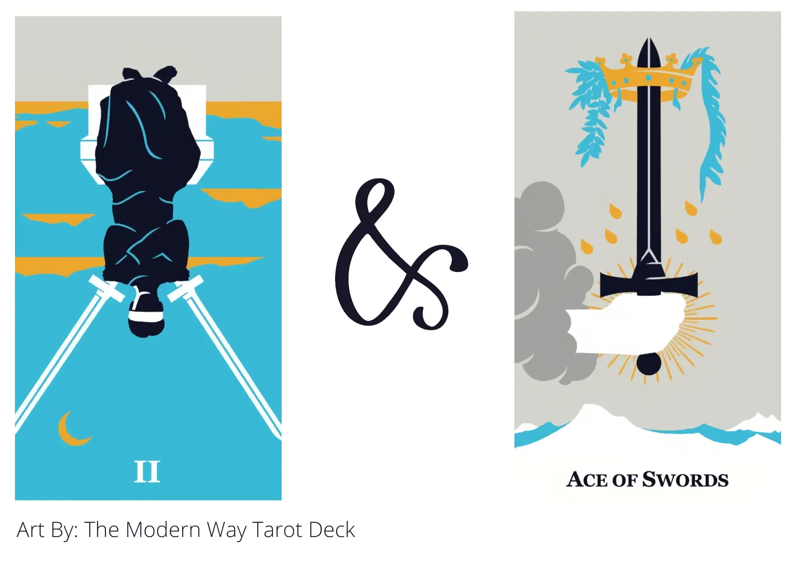 two of swords reversed and ace of swords tarot cards together