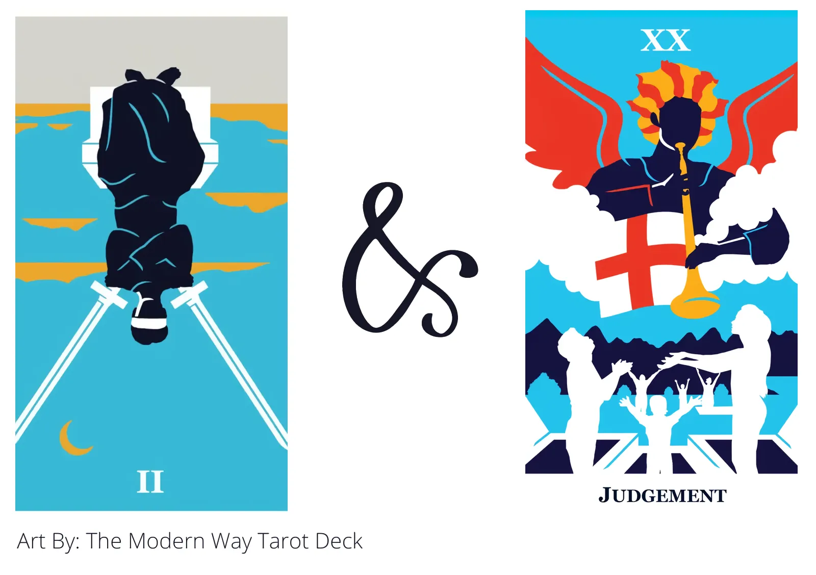 two of swords reversed and judgement tarot cards together