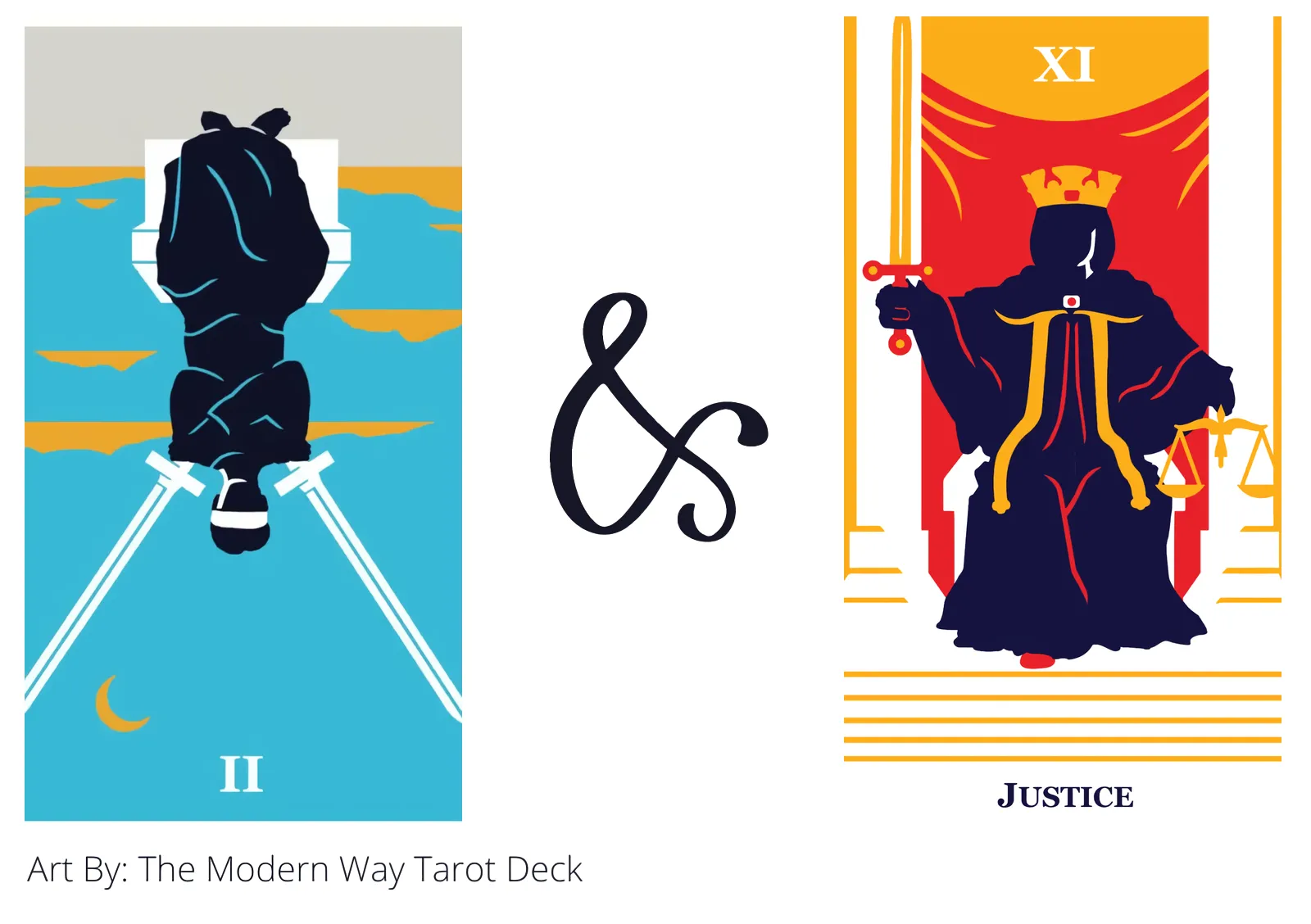 two of swords reversed and justice tarot cards together