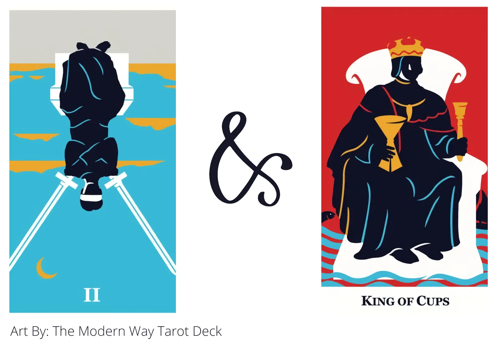 two of swords reversed and king of cups tarot cards together