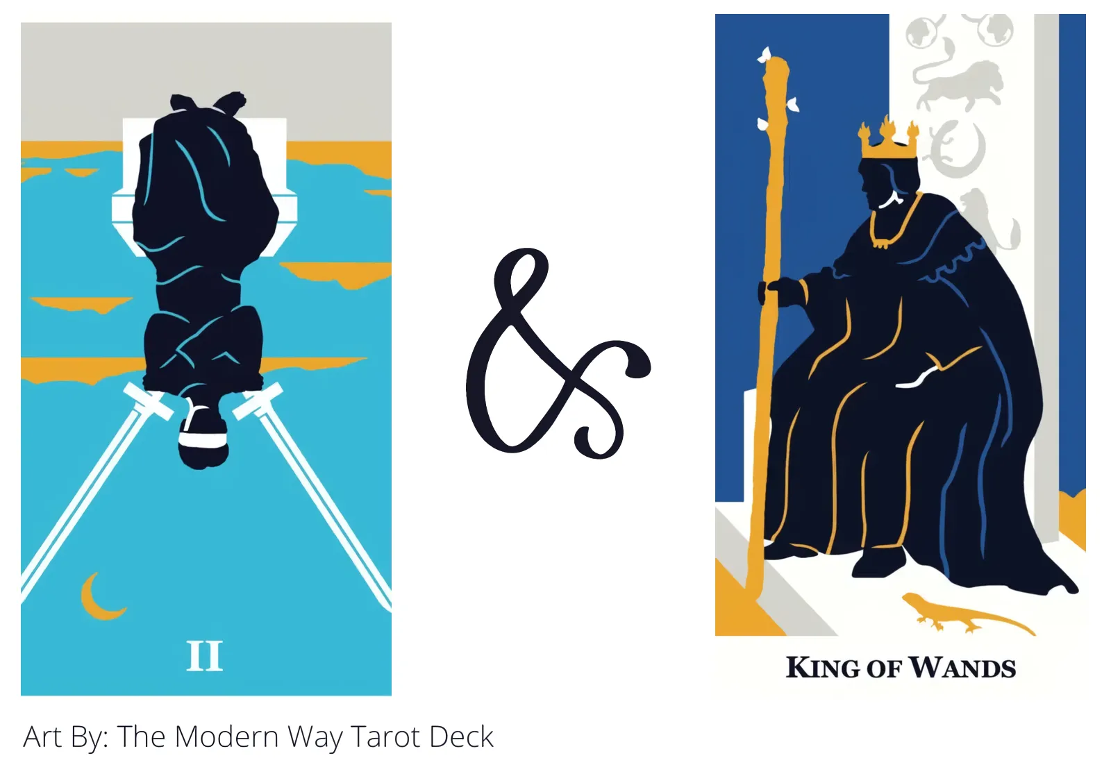 two of swords reversed and king of wands tarot cards together