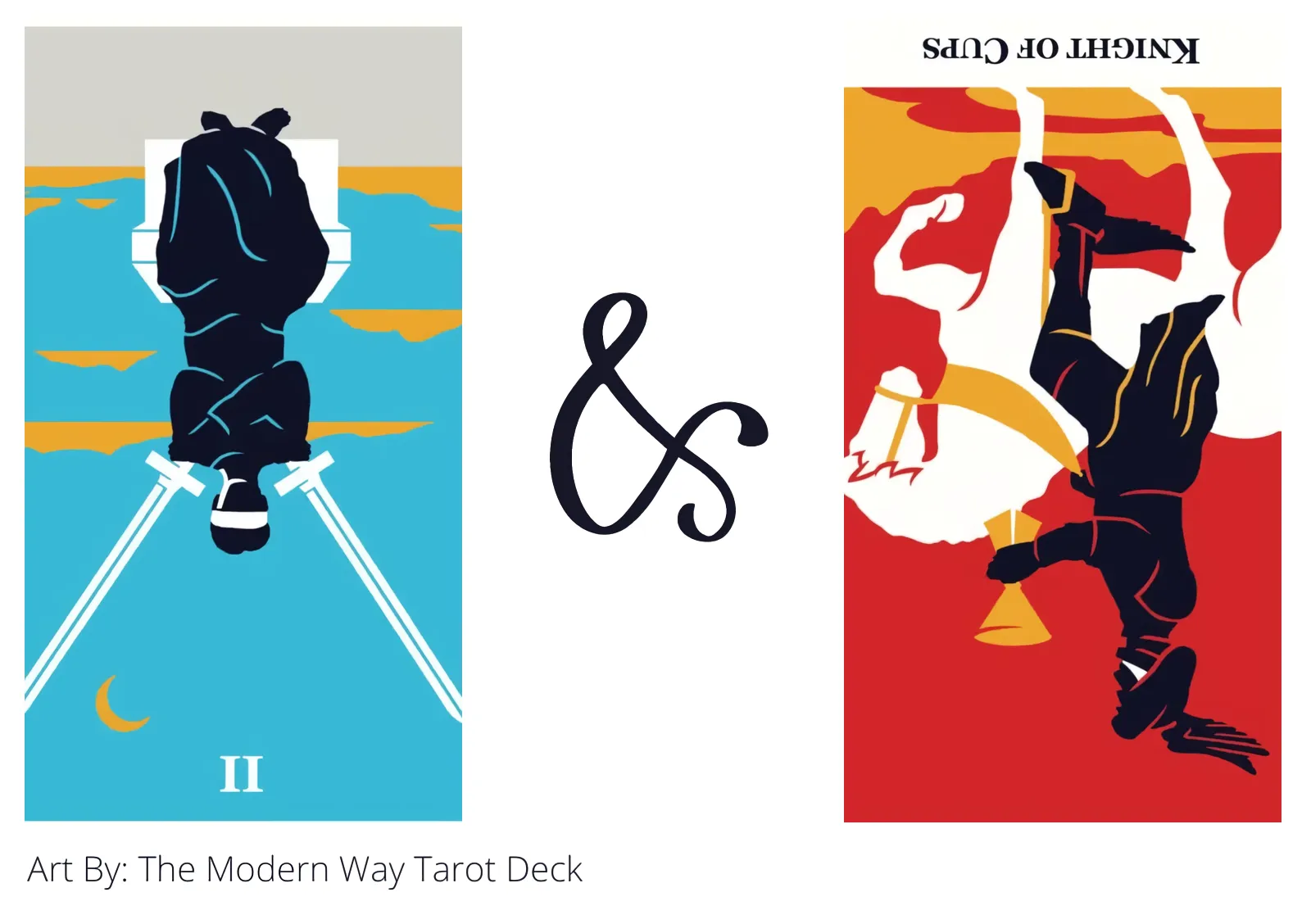 two of swords reversed and knight of cups reversed tarot cards together