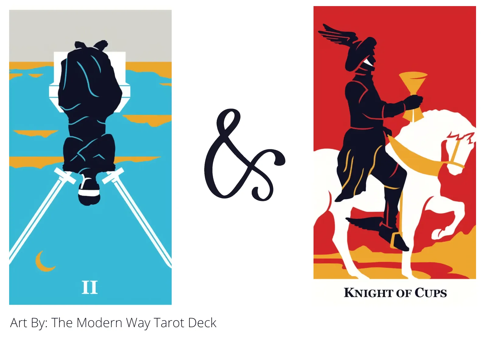 two of swords reversed and knight of cups tarot cards together
