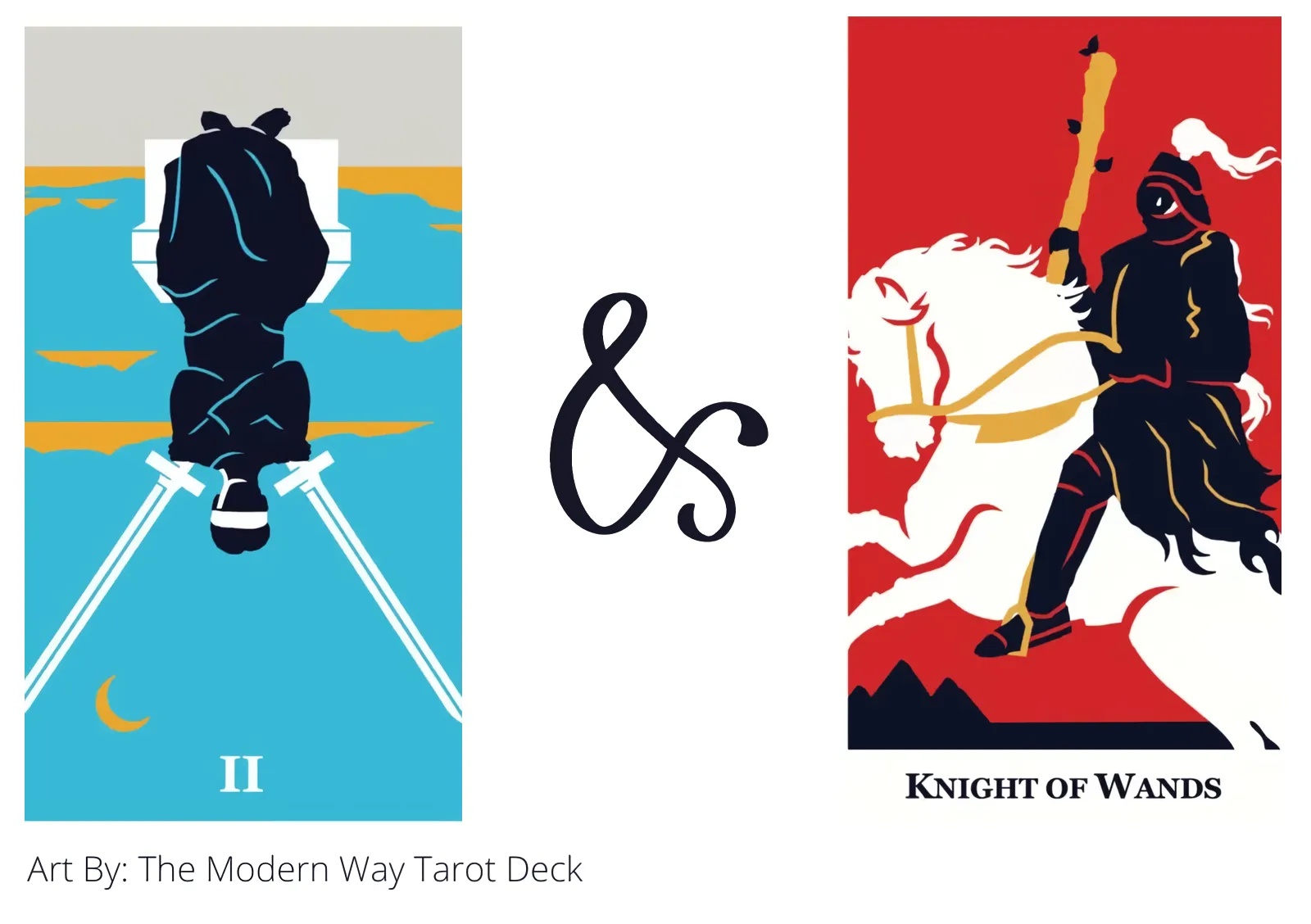 two of swords reversed and knight of wands tarot cards together