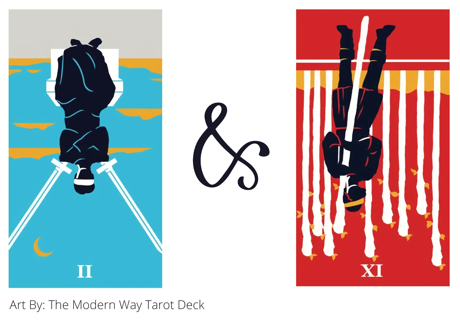 two of swords reversed and nine of wands reversed tarot cards together