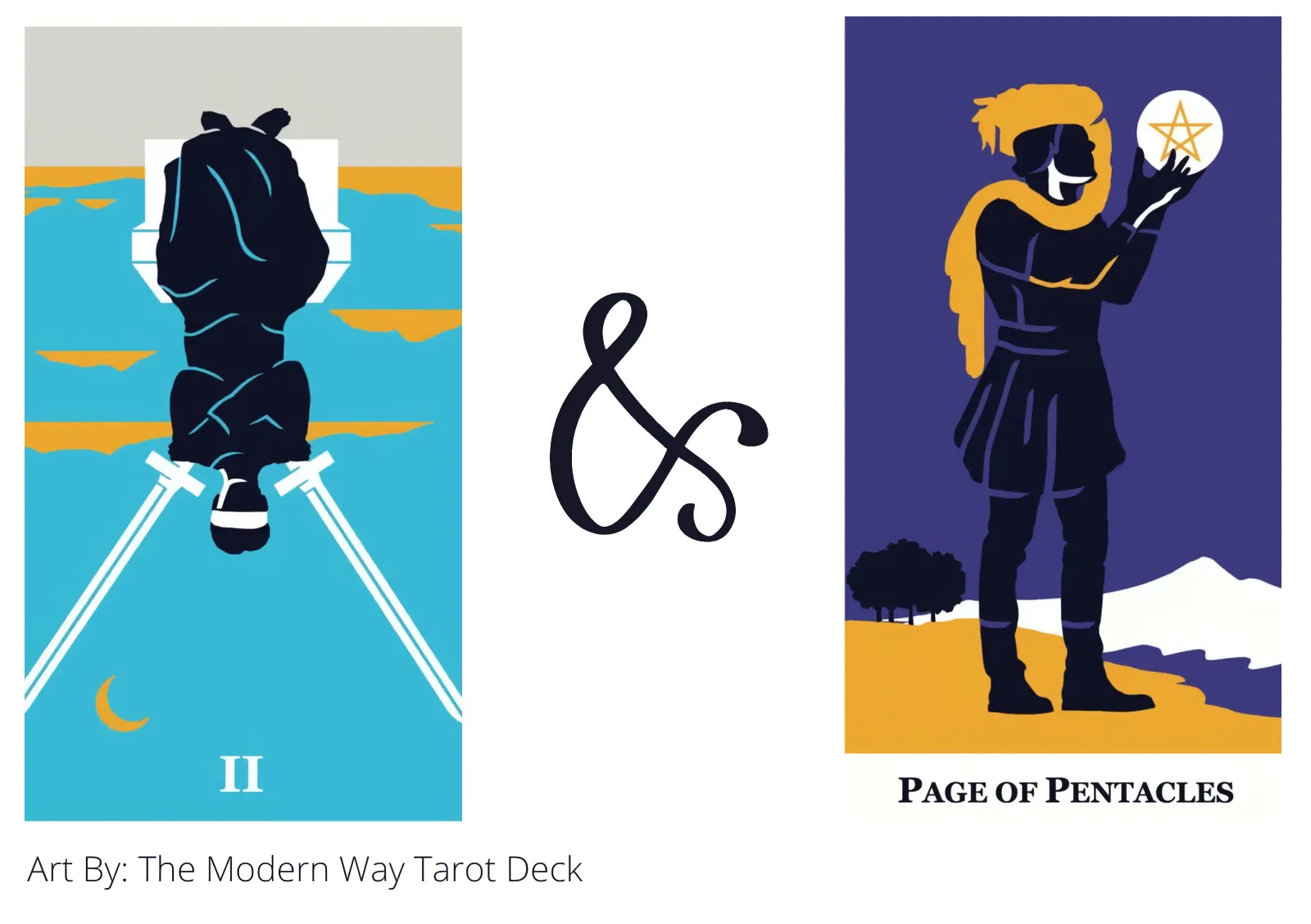 two of swords reversed and page of pentacles tarot cards together