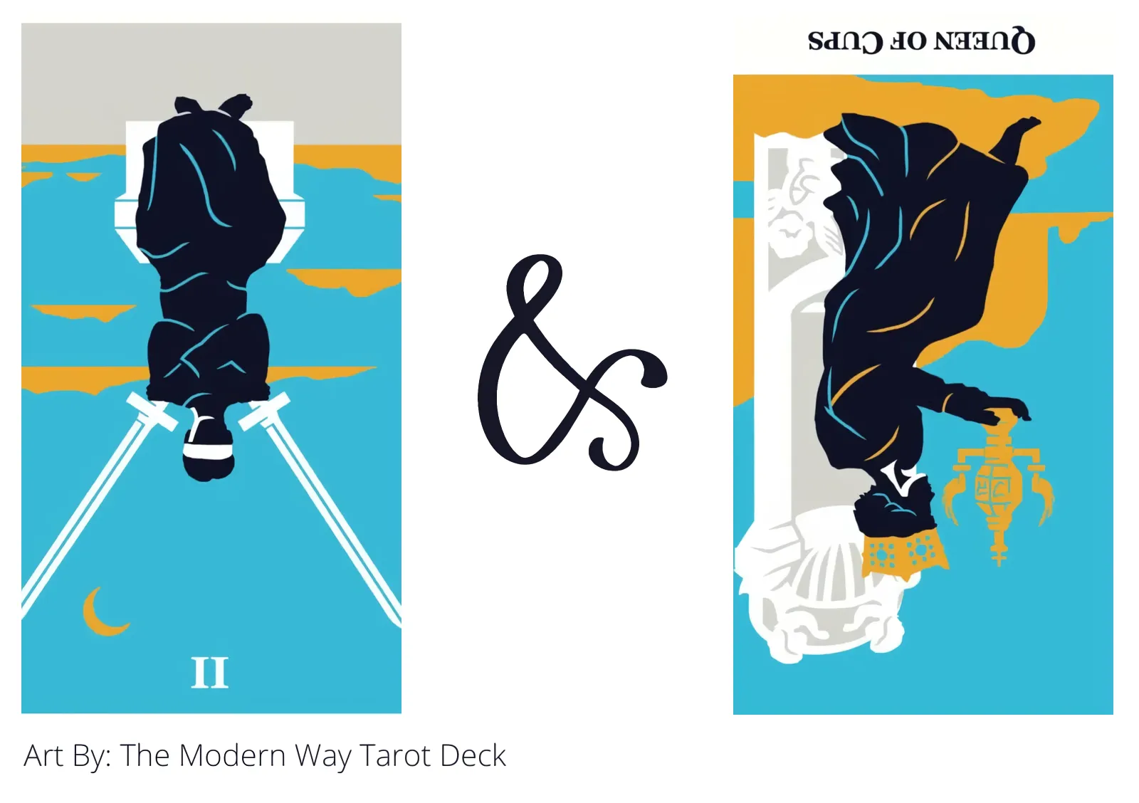 two of swords reversed and queen of cups reversed tarot cards together