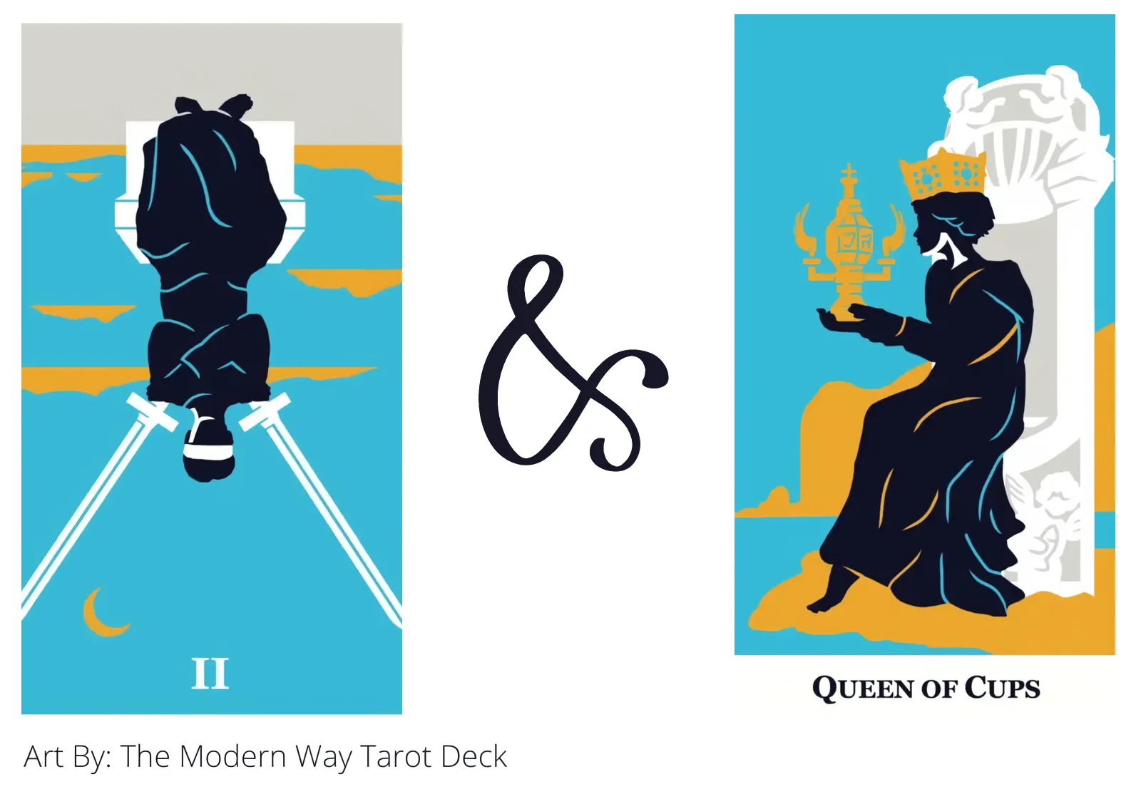 two of swords reversed and queen of cups tarot cards together